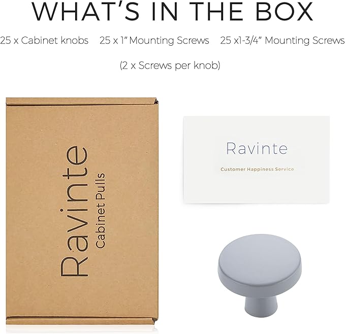 Ravinte 25 Pack Drawer Pulls 1-1/4 Inch Kitchen Cabinet Knobs Solid Round Dresser Drawer Knobs Grey Dresser Knobs Drawer Knobs Simple Cabinet Hardware for Cupboard Drawer Pulls