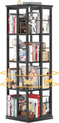 Aheaplus Rotating Bookshelf, 360 Display Wood Spinning Bookshelf, Floor Standing Bookcase Narrow Shelf Revolving Organizer Storage Rack for Small Space, Bedroom, Study Room, Black