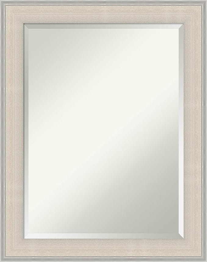 Amanti Art White Bathroom Mirror for Over Sink, 29x23 Cottage White Silver Rectangle Vanity Mirror, Medium Coastal Wood Frame, Hangs Horizonally and Vertically, Bathroom Wall Decor, Beveled Edge