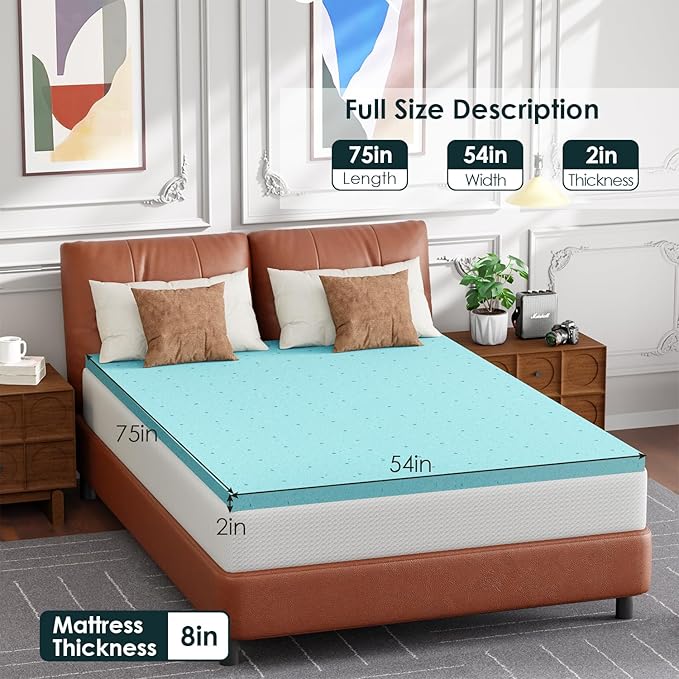 FDW | 8" Full Mattress + 2" Cooling Mattress Topper | Gel Memory Foam | Medium Firm Feel | White | with Washable Cover for Cool Sleep and Pressure Relief | Bed in a Box, CertiPUR-US Certified