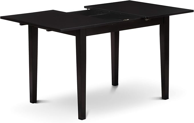 East West Furniture NOBR3-BLK-17 3 Piece Dining Room Table Set Contains a Rectangle Kitchen Table with Butterfly Leaf and 2 Light Sable Linen Fabric Parson Chairs, 32x54 Inch, Black
