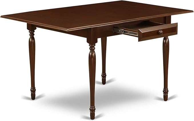 East West Furniture MZLA3-MAH-04 3 Piece Dinette Set for Small Spaces Contains a Rectangle Dining Table with Dropleaf and 2 Light Tan Linen Fabric Parson Chairs, 36x54 Inch, Mahogany