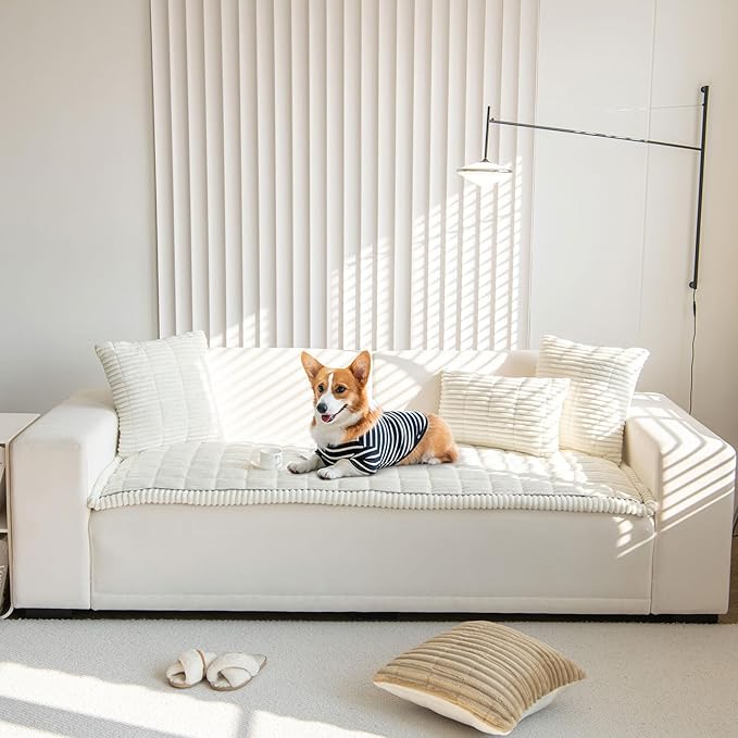 OTOB Dog Couch Covers for 3 Cushion Washable Non Slip Plush Pet Friendly Bed Mat Sofa Cover for Dogs, All Seasons Cozy Soft Fuzzy Furniture Protector Sofa Slipcovers (Cream, 27.6" x 59.1")
