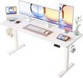 YIHAYO Electric Standing Desk, 63 x 24 Inches Stand Up Desk with Splice Board, Adjustable Height Desk, Computer Desk for Home Office, White Frame/White Top
