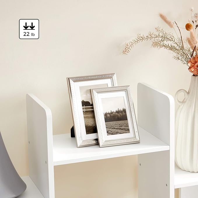 VASAGLE Bookshelf, Tree-Shaped Bookcase with 13 Storage Shelves, Rounded Corners, 9.8”D x 33.9”W x 55.1”H, White ULBC067W01