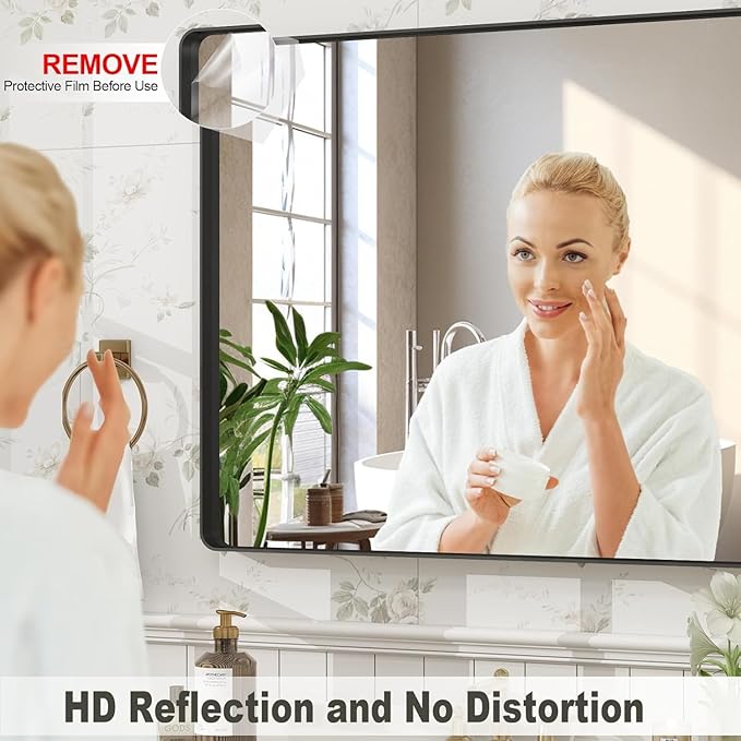 50x30 Inch Black Framed Bathroom Mirror for Wall, Black Metal Framed Mirror, Rounded Rectangle Bathroom Vanity Mirror, Anti-Rust, Shatterproof (Horizontal/Vertical)