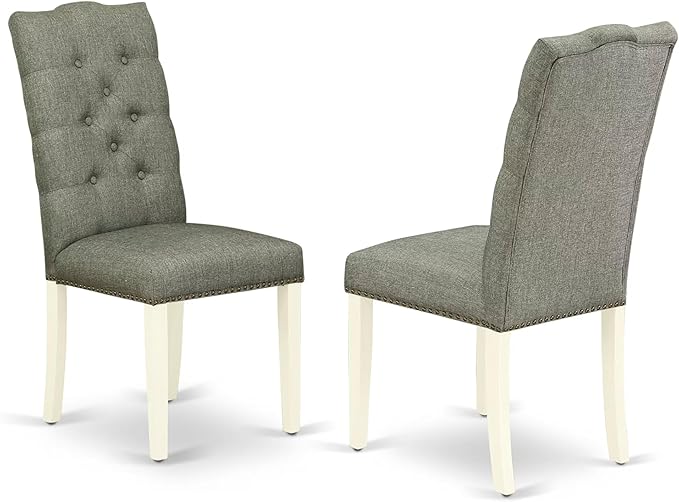 East West Furniture X027EL207-7 7 Piece Kitchen Table Set Consist of a Rectangle Dining Table with X-Legs and 6 Gray Linen Fabric Parsons Dining Chairs, 40x72 Inch, Multi-Color