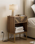 Masupu Extra Large Nightstand with Charging Station,Boho Night Stand Modern Farmhouse Wood Bedside Table with Storage Drawer and Open Shelf,Side End Table for Bedroom,Living Room,Office Brown