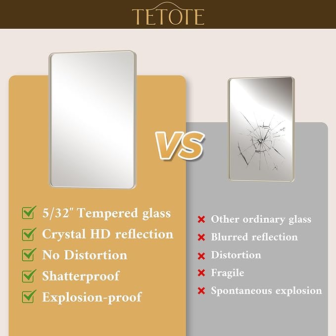 TETOTE 36 x 36 Inch Brushed Nickel Mirror Metal Framed Bathroom Mirror, Tempered Glass, Modern Farmhouse Wall Mounted Mirror for Decorative(Horizontal/Vertical)