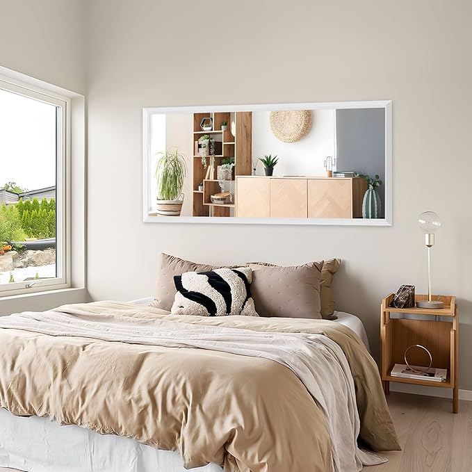 Amorho Bathroom Mirror, 48x35 Inch White Thick Metal Framed Wall Mirrors for Over 2 Sinks, Bedroom, Living Room, Entryway, Large Rectangle Wall-Mounted Mirrors.