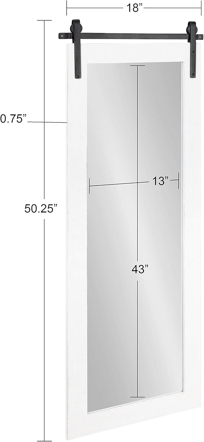 Kate and Laurel Cates Farmhouse Wood Framed Full Length Panel Mirror, 18 x 50, White, Barn Door-Inspired Rustic Mirrors for Wall