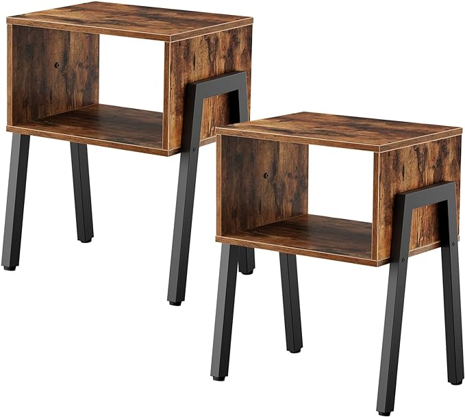 HOOBRO Nightstands Set of 2, Stackable End Table, Side Table, Bedside Tables with Open Storage Shelf, for Bedroom, Living Room, Rustic Brown BF38BZP201