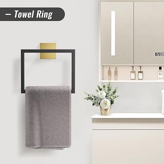 YACVCL 10-Piece Towel Bar Set,Black and Gold Bathroom Hardware Set, Black&Gold Bathroom Accessories Set, SUS304 Stainless Steel 23.6 Inch Towel Holder Towel Racks Set Wall Mounted