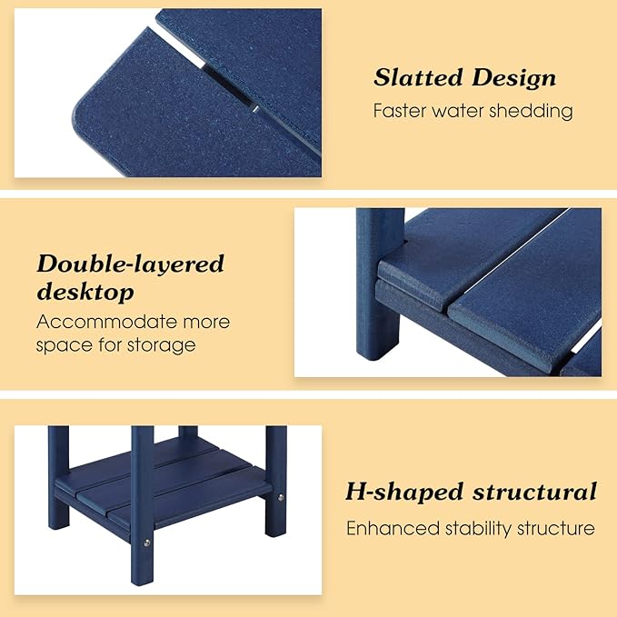 Adirondack Outdoor Side Table, 2-Tier Sturdy Patio End Table Weather Resistant, 16.5" Solid Side Table for Patio, Pool, Porch(Navy Blue)