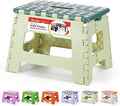 ACSTEP 9 Inch Folding Step Stool 300 LB Capacity Plastic Foldable Step Stools for Kids and Adults, Folding Stool Suitable for Kitchen, Stepping Stool with Handle Bicolor Green Small Step Stool 1PC