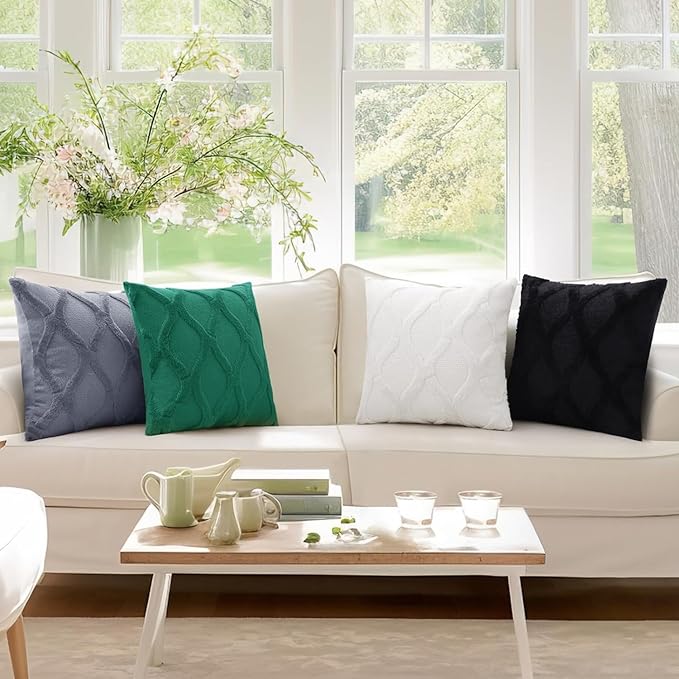 decorUhome Throw Pillow Covers 18x18 Inch Set of 2, Soft Plush Faux Fur Wool Cream White Couch Pillow Covers, Decorative Neutral Pillow Cases for Bed Sofa Living Room Home Decor