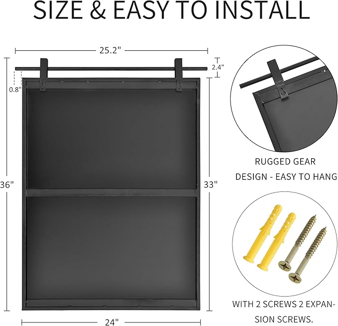 24x36 Inch Rectangle Bathroom Vanity Mirror for Wall Mounted Over Sink Farmhouse Rustic Matte Black Frame Barn Door Mirrors Foyer Entryway Decor