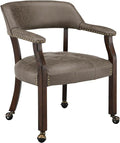 LEEMTORIG Large Dining Chairs with Casters and Arms, Rolling Dining Chairs with Wheels, Boss Caption's Chairs, 26" D x 25.2" W x 31.5" H, Espresso Legs & Dark Brown Fabric SY-318-DK