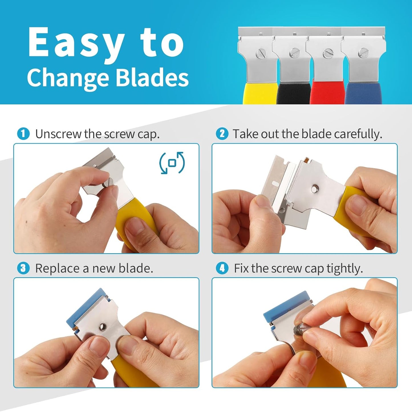 2 Pack Razor Blade Scraper, Multi-Purpose Cleaning Remover Tool, with 10 Metal & 10 Plastic Blades, for Glass Caulk, Adhesive, Wall, Stovetop, Paint, Window, Sticker, Tile, Label Decals