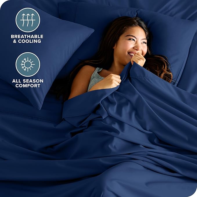 Bare Home King Sheet Set - Luxury 1800 Ultra-Soft Microfiber King Bed Sheets - Double Brushed - Deep Pockets - Easy Fit - 4 Piece Set - Bedding Sheets & Pillowcases (King, Dark Blue)