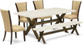 East West Furniture X727VE703-6 6 Piece Dining Room Table Set Contains a Rectangle Kitchen Table with X-Legs and 4 Brown Linen Fabric Parson Chairs with a Bench, 40x72 Inch, Multi-Color