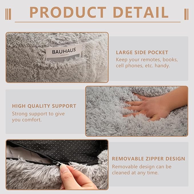 BYBYME Giant Bean Bag Chair, Faux Fur Bean Bag Couch with Filler Large Living Room Bean Bag Chairs for Adults, Big Lazy Sofa Accent Chair with Pocket Floor Chair