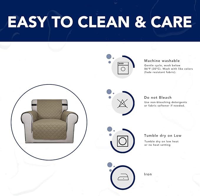 PureFit Reversible Sofa Cover Water Resistant Chair Couch Cover, Machine Washable Furniture Cover with Non-Slip Foam and Adjustable Strap for Dogs, Pets (Chair, Beige/Ivory)