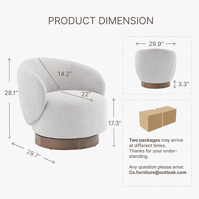 Swivel Accent Chair Round Barrel Armchair Upholstered Performance Fabric for Living Room Bedroom Waitingroom,2 Box,Light Grey