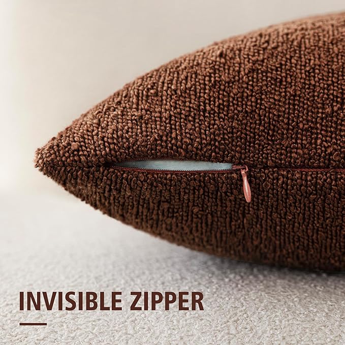 Foindtower Pack of 2 Textured Boucle Throw Pillow Covers Accent Solid Pillow Cases Cozy Soft Decorative Couch Cushion Case for Chair Sofa Bedroom Living Room Home Decor 18x18 Inch Red Taupe