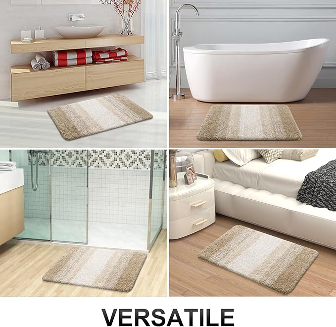 OLANLY Bathroom Rugs Mat 24x16, Extra Soft Absorbent Microfiber Bath Rugs, Rubber Backing, Quick Dry, Machine Washable Bath Mats for Bathroom Floor, Tub and Shower, Home Decor Accessories, Tan