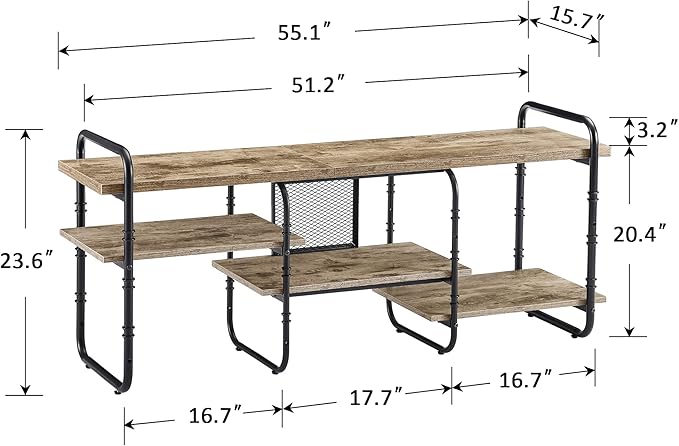 VECELO TV Stands for 55 Inch,Entertainment Center/Media Console Table with Adjustable Storage Shelves for Living Room/Bedroom,Grey