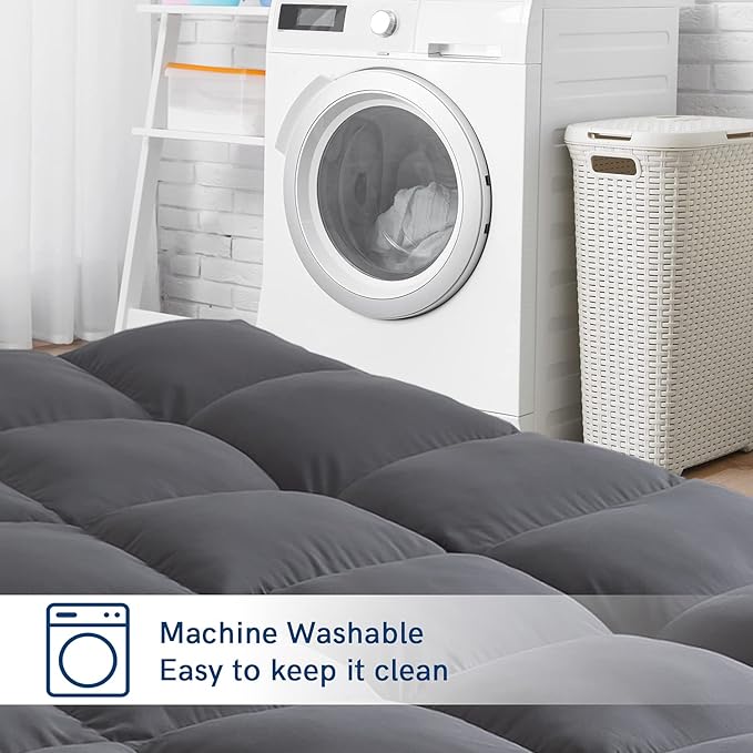ELEMUSE RV Short Queen Grey Mattress Topper for Back Pain, Extra Thick Mattress Pad Cover, Plush Soft Pillowtop with Elastic Deep Pocket, Overfilled Down Alternative Filling
