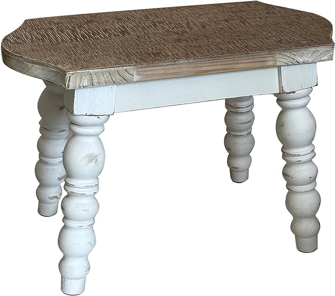 Wooden Bathroom Farmhouse Step Stool, Wood Foot Stool for Adults Kids, Bedside Step Plant Stand for Kitchen