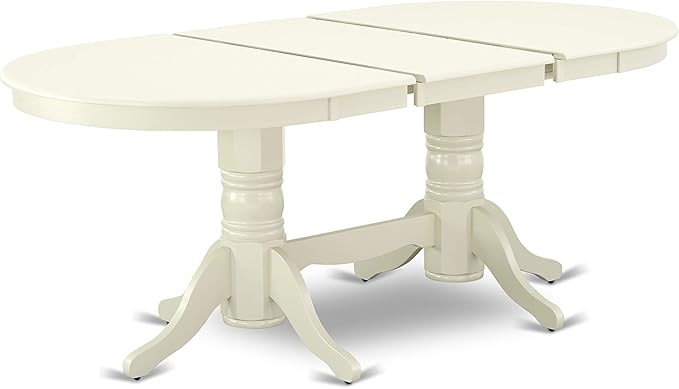 East West Furniture VABO9-LWH-LC 9 Piece Dining Set Includes an Oval Dining Room Table with Butterfly Leaf and 8 Faux Leather Upholstered Kitchen Chairs, 40x76 Inch, Linen White
