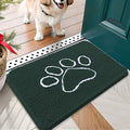 OLANLY Door Mat for Muddy Dog Paws 24x16, Absorbent Chenille Mud Doormat with Paw Print Design, Non-Slip Washable Doormat for Indoor Entryway, Quick-Dry Pet Bed Mats for Dirty Dogs, Blackish Green