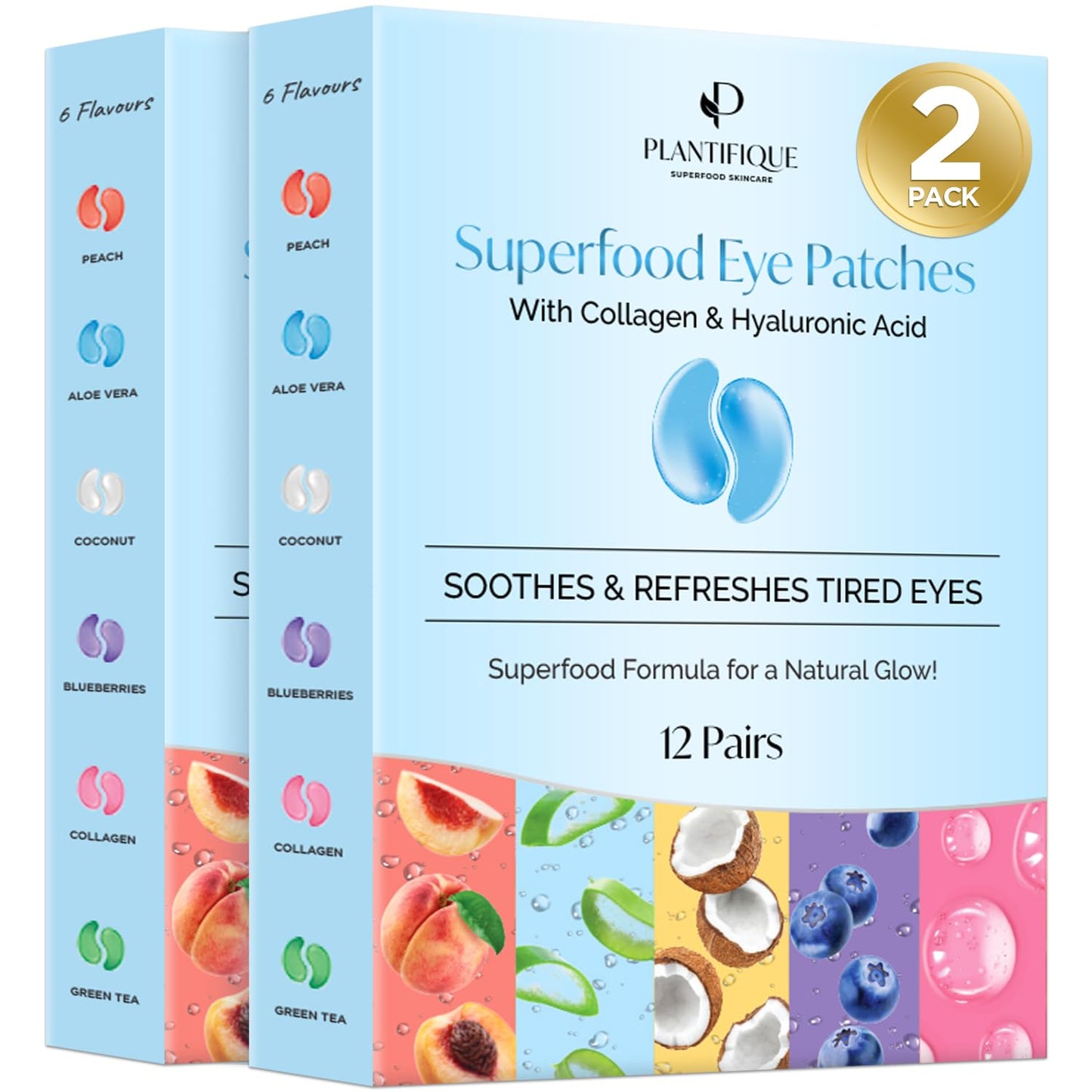 PLANTIFIQUE Superfood Under Eye Patches – 24 Pairs with Hyaluronic Acid for Dark Circles & Puffy Eyes – Anti-Aging Skincare Gel Mask, Gift for Women & Men