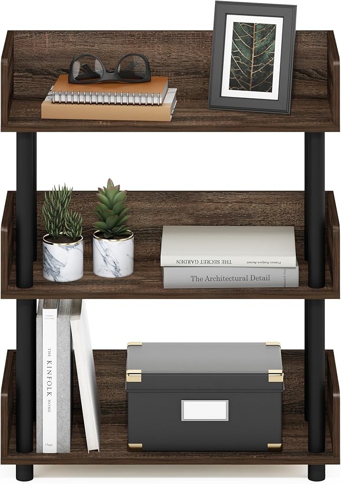 Furinno Turn-N-Tube 3-Tier Multipurposes Display Rack, Open Shelf Rack/Storage with Back & Side Panel, Walnut