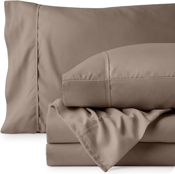 Bare Home Full Sheet Set - Luxury 1800 Ultra-Soft Microfiber Full Bed Sheets - Double Brushed - Deep Pockets - Easy Fit - 4 Piece Set - Bedding Sheets & Pillowcases (Full, Taupe)