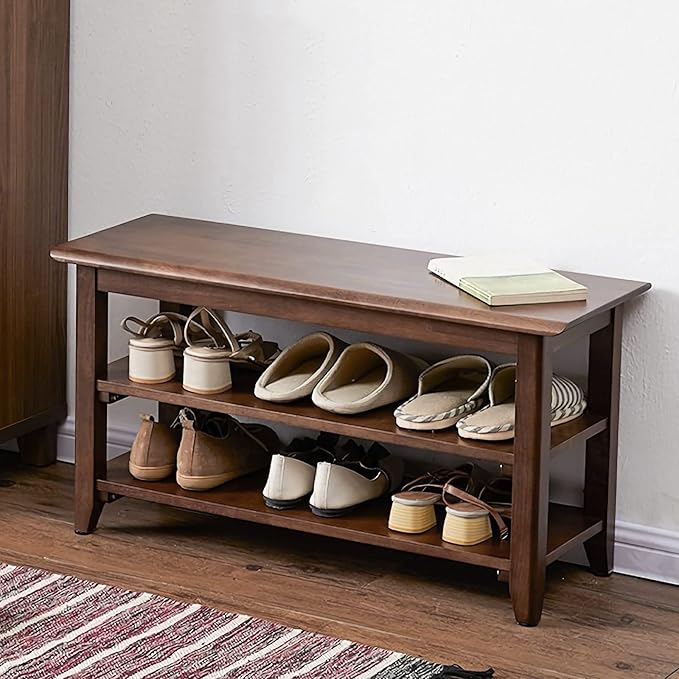 LEILISI Shoe Bench, Solid Wood Shoe Rack Bench Simple Style Shoe Storage Bench for Entryway Hallway Living Room and Corridor (31.5")