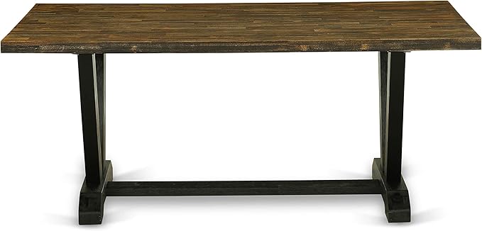 East West Furniture V677EL635-7 7 Piece Kitchen Table & Chairs Set Consist of a Rectangle Dining Room Table with V-Legs and 6 Doeskin Linen Fabric Parsons Chairs, 40x72 Inch, Multi-Color
