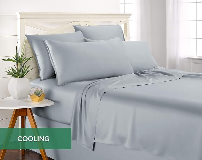 Twin XL Sheets by Pure Bamboo, Genuine 100% Organic Viscose Derived from Bamboo Bed Sheet Set, Luxuriously Soft & Cooling, Double Stitching, Lifetime Quality Promise (Twin XL, Sterling Blue)