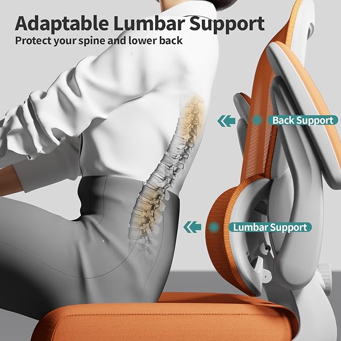 TRALT Office Chair - Ergonomic Desk Chair with Adjustable Lumbar Support, Mesh Computer Chair, Executive Chairs for Home Office Comfortable Lumbar Support (Orange)