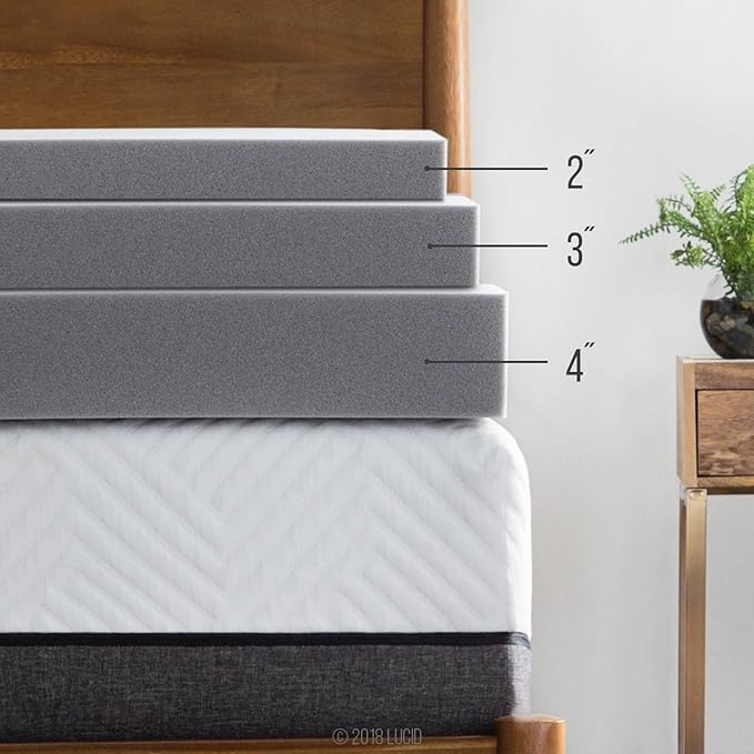 Lucid 4 Inch Bamboo Infused Memory Foam Mattress Topper - King Size – Cooling Ventilation – Pressure Relieving Bed Topper - Mattress Pad – CertiPur Certified