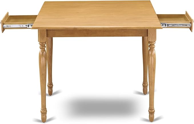 East West Furniture MZNO3-OAK-W 3 Piece Kitchen Table Set for Small Spaces Contains a Rectangle Dining Room Table with Dropleaf and 2 Solid Wood Seat Chairs, 36x54 Inch, Oak