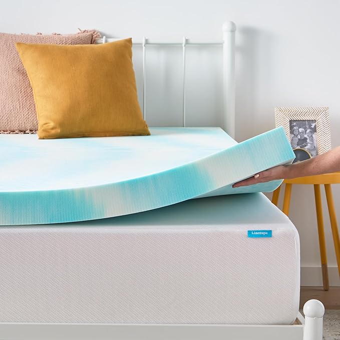 Linenspa 4 Inch Gel Swirl Memory Foam Mattress Topper – Cooling Gel Infused – Pressure Relieving Bed Topper - Mattress Pad – CertiPUR Certified - Queen Size