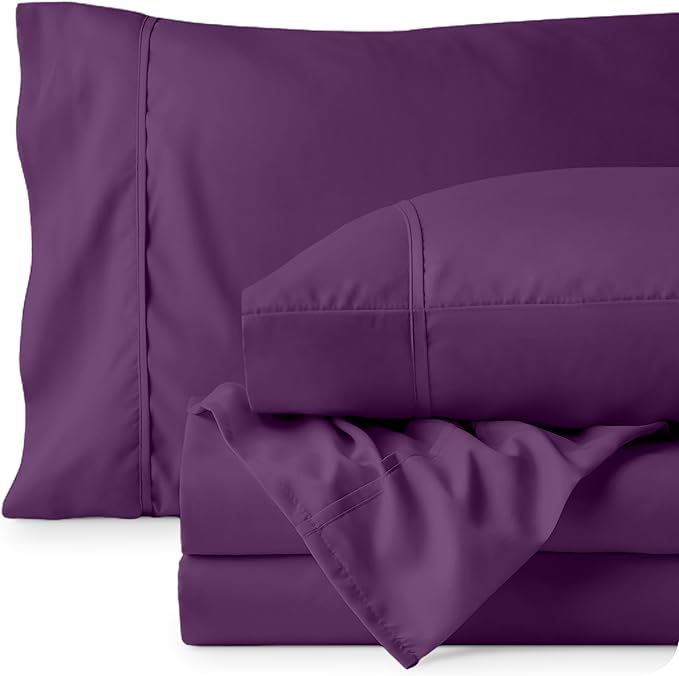 Bare Home California King Sheet Set - 1800 Ultra-Soft Microfiber Cal King Bed Sheets - Double Brushed - Deep Pockets - Easy Fit - 4 Piece Set - Bed Sheets (California King, Plum)