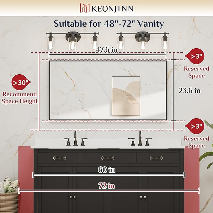 Keonjinn 48 x 24 in Brushed Silver Bathroom Vanity Mirror Rectangular Metal Framed Mirror for Wall Modern Farmhouse Rectangle Mirror Decorative Silver Mirror for Bathroom Sink(Horizontal/Vertical)