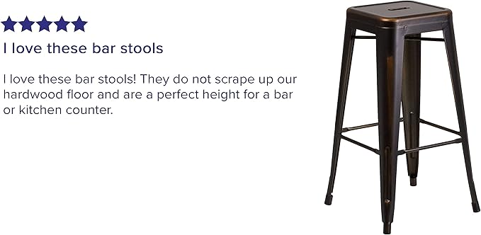 Flash Furniture Kai Commercial Grade 4 Pack 30" High Backless Distressed Copper Metal Indoor-Outdoor Barstool