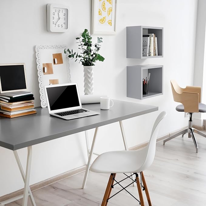 Kaboon 55x20 inch Silver Grey Table Top, One-Piece Desktop, Reversible Laminate Countertop, Double Desks, L-Desk DIY