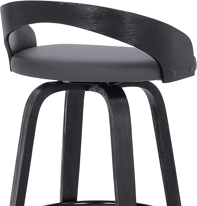 Armen Living Sonia 26" Counter Height Swivel Gray Faux Leather and Black Wood Bar Stool - Set of 2